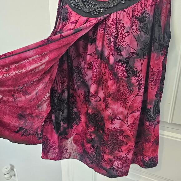 Vintage Y2K Dressbarn Blouse Womens Size 2X Red Velvet Floral Beaded Whimsygoth - Picture 5 of 10